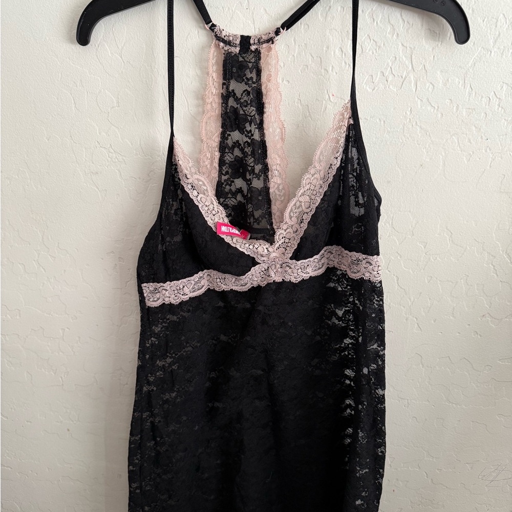 Cosmopolitan Black and Pink Lace Chemise